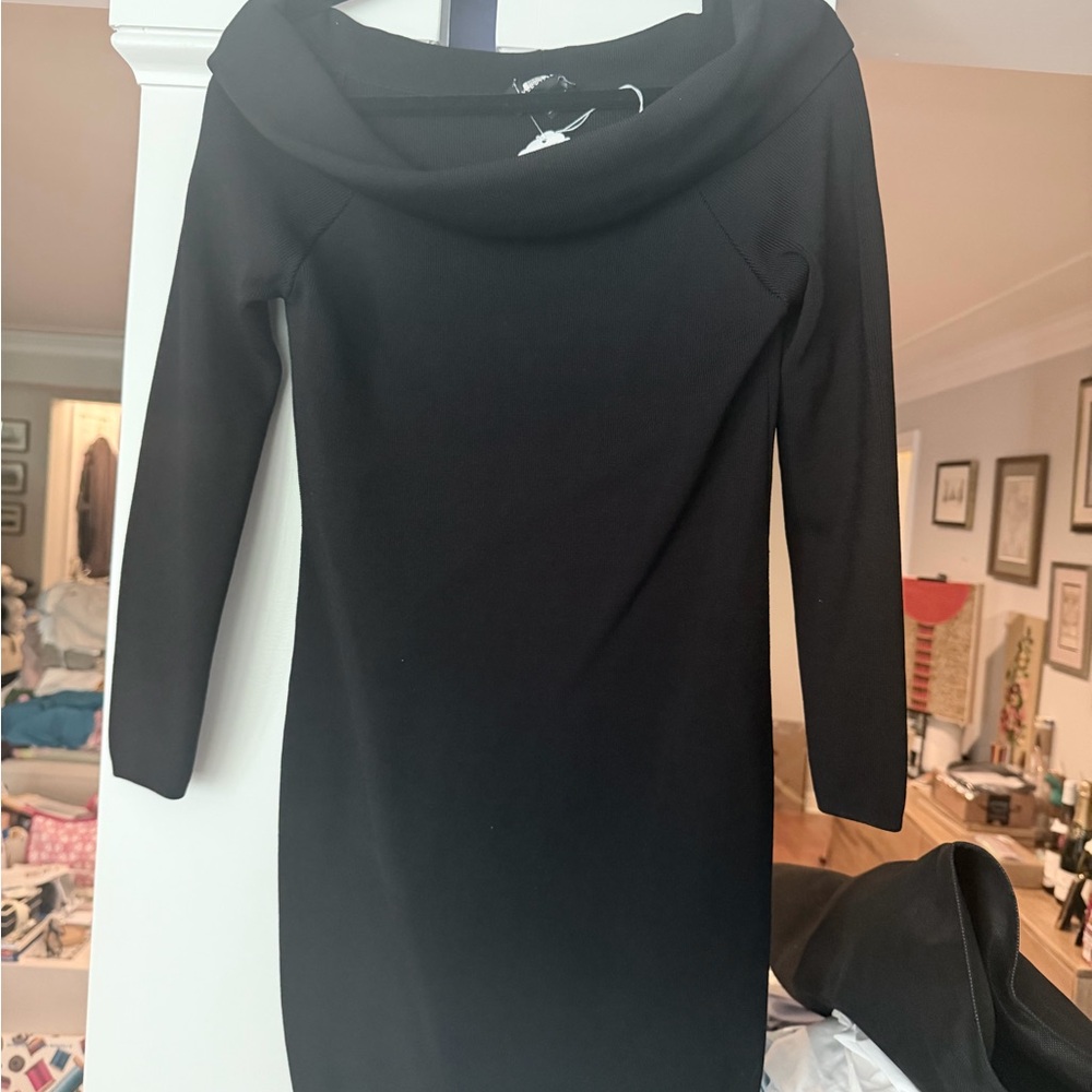 Amanda Uprichard Black Off-the-Shoulder Long Sleeve Dress